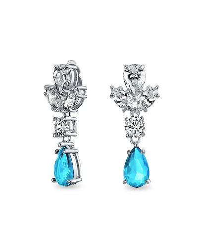 Bling Jewelry Cubic Zirconia Cz Statement Dangle Leaf Teardrop Formal Chandelier Clip On Earrings Silver Plated