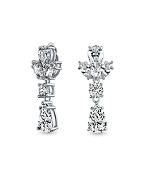 Bling Jewelry Cubic Zirconia Cz Statement Dangle Leaf Teardrop Formal Chandelier Clip On Earrings Silver Plated
