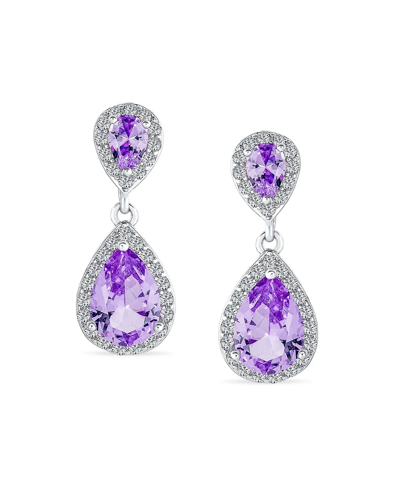 Bling Jewelry Fashion Purple Cz Halo Teardrop Drop Earrings Lavender Cubic Zirconia Rhodium Plated Brass