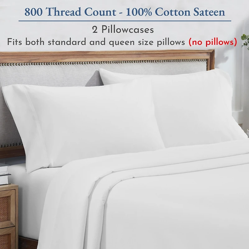 Luxury 800 Thread Count 2 Standard Pillowcases, 100% Cotton Sateen, Soft, Smooth & Thick, Fits Queen Pillows by California Design Den