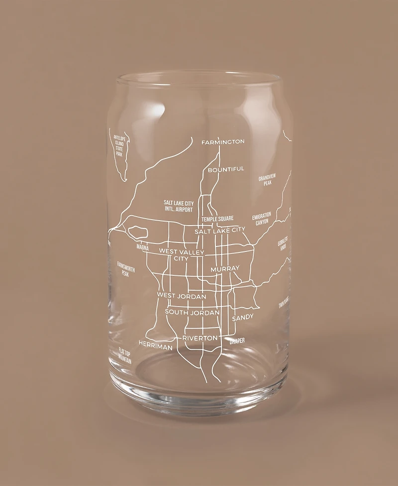 Narbo The Can Salt Lake City Map 16 oz Everyday Glassware, Set of 2