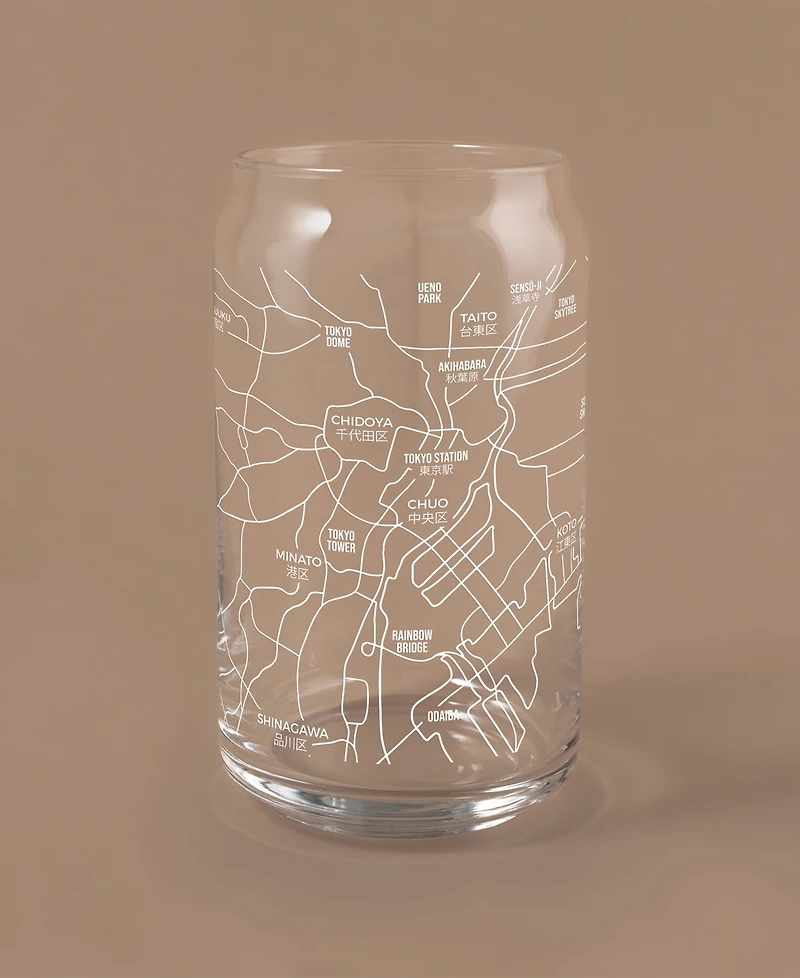 Narbo The Can Tokyo Map 16 oz Everyday Glassware, Set of 2