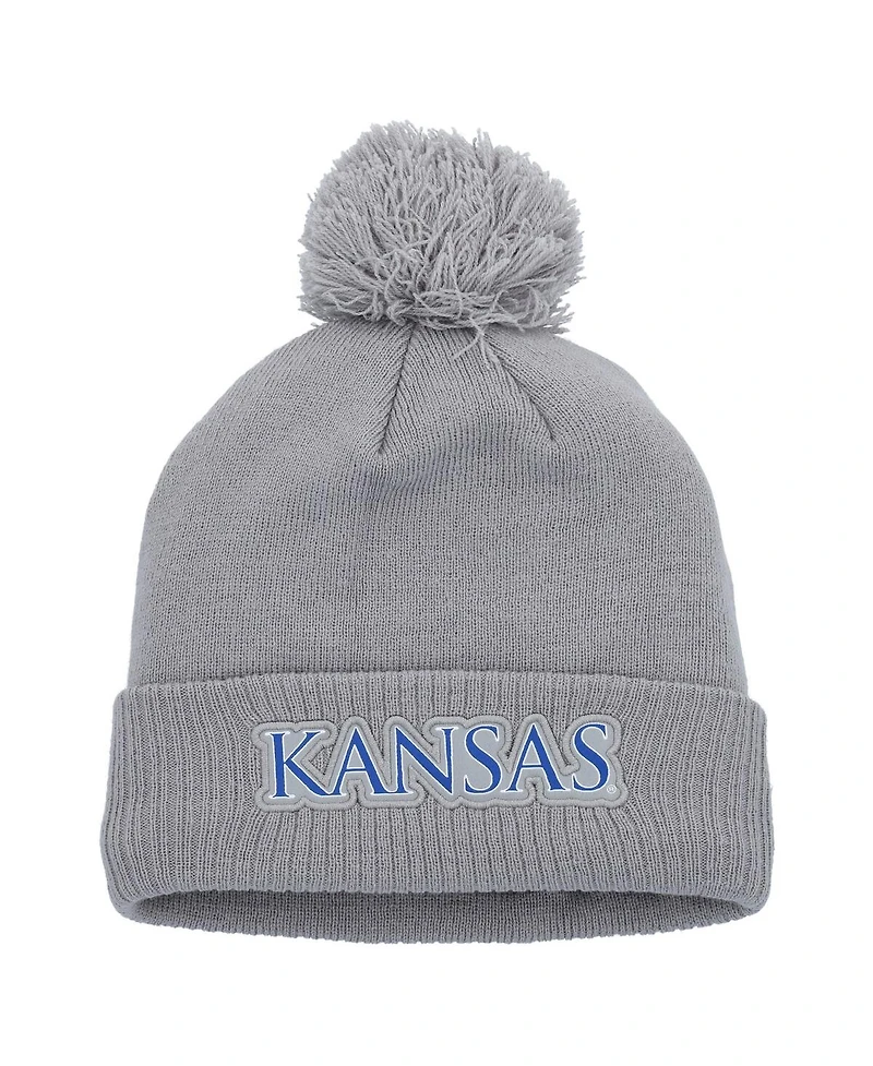 Men's adidas Gray Kansas Jayhawks 2023 Sideline Cold.rdy Cuffed Knit Hat with Pom