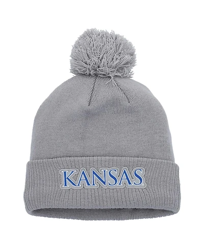 Men's adidas Gray Kansas Jayhawks 2023 Sideline Cold.rdy Cuffed Knit Hat with Pom