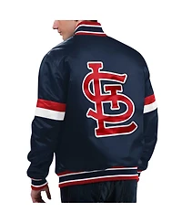 Men's Starter Navy Distressed St. Louis Cardinals Home Game Satin Full-Snap Varsity Jacket