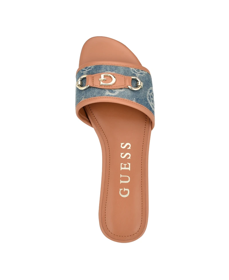 Guess Women's Hammi One Band with Logo and Hardware Flat Sandals