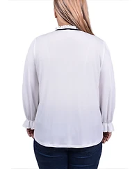 Ny Collection Plus Size Long Sleeve Tie Neck Top