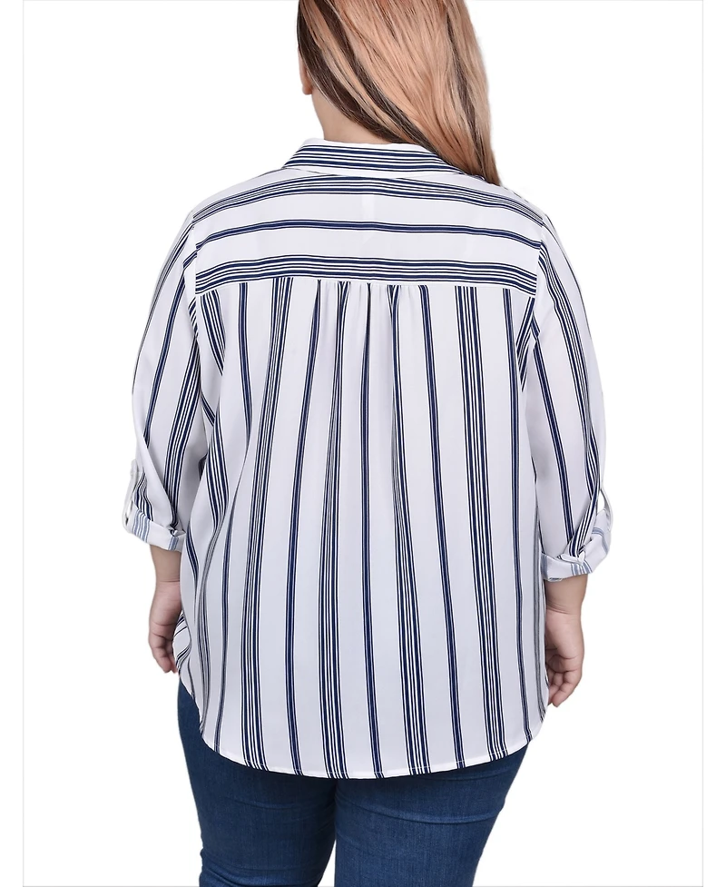Ny Collection Plus Long Roll Tab Sleeve Blouse