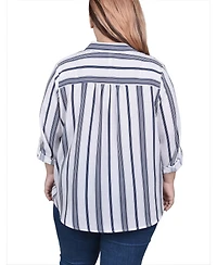 Ny Collection Plus Long Roll Tab Sleeve Blouse