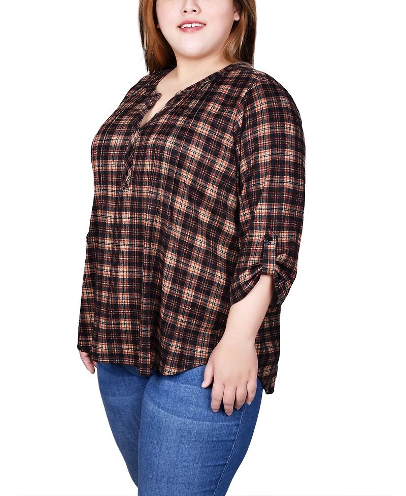 Ny Collection Plus 3/4 Roll Sleeve Top