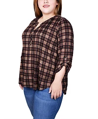 Ny Collection Plus 3/4 Roll Sleeve Top