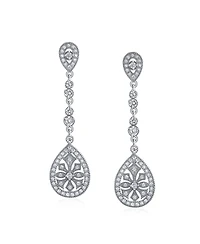 Bling Jewelry Art Deco Style Filigree Teardrop Cubic Zirconia Chandelier Clip On Earrings