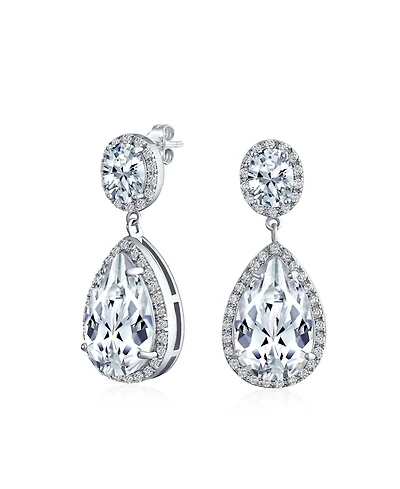 Bling Jewelry Classic Statement 7CT Cz Large Pear Shaped Cubic Zirconia Pave Halo Teardrop Chandelier Dangle Earrings