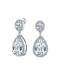 Bling Jewelry Classic Statement 7CT Cz Large Pear Shaped Cubic Zirconia Pave Halo Teardrop Chandelier Dangle Earrings