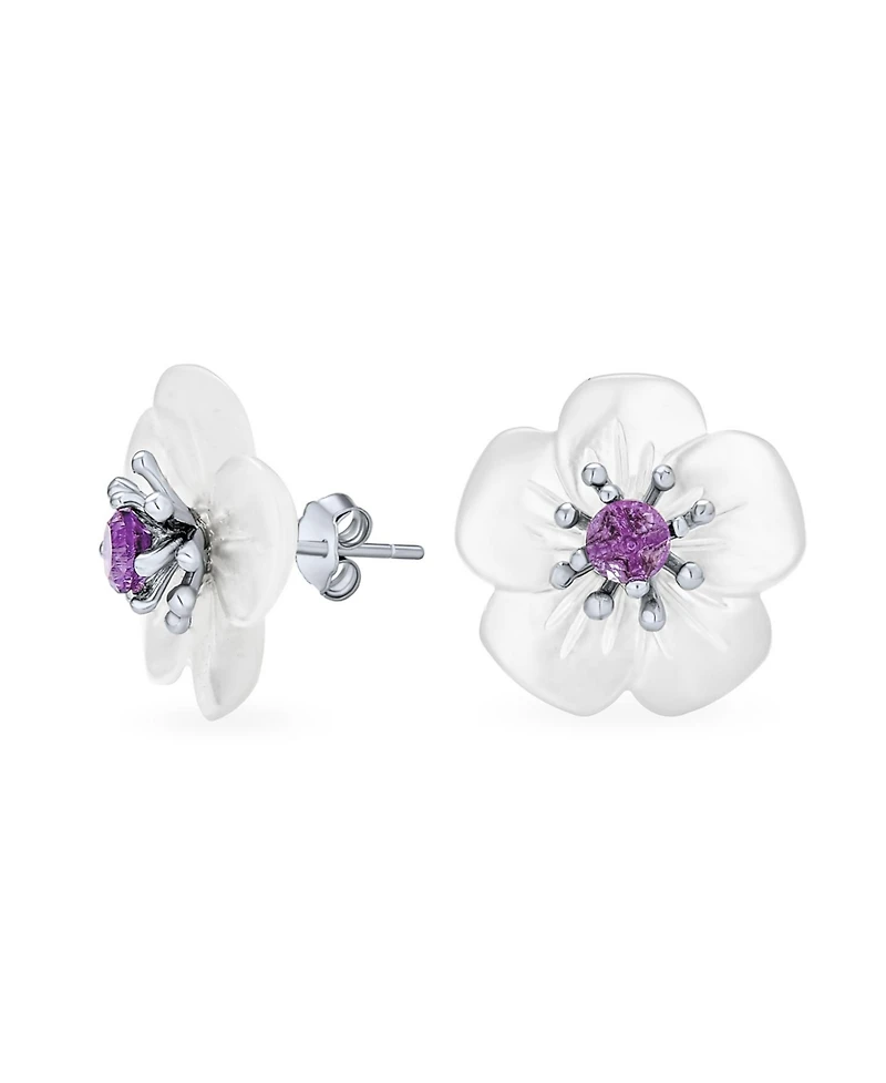 Bling Jewelry White Mother Of Pearl Mop Flower Natural Amethyst Accent Stud Earrings For Women Sterling Silver