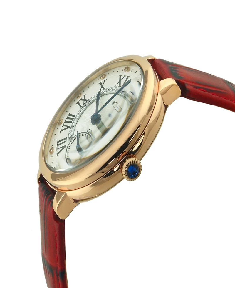 GV2 by Gevril Women's Rome Red Leather Watch 36mm