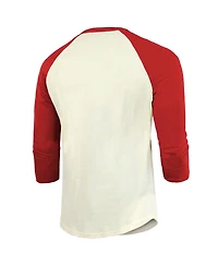 Men's Majestic Threads Cream, Red Distressed Texas Rangers 2023 World Series Champions Raglan 3/4-Sleeve T-shirt