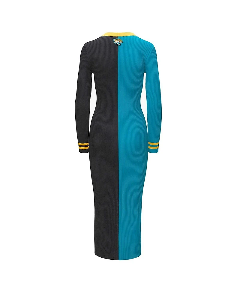 Women's Staud Teal, Black Jacksonville Jaguars Shoko Knit Button-Up Sweater Dress