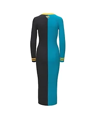 Women's Staud Teal, Black Jacksonville Jaguars Shoko Knit Button-Up Sweater Dress