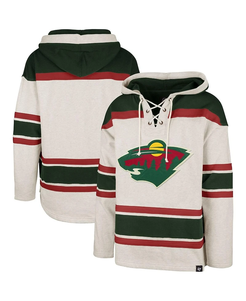 Men's '47 Brand Oatmeal Minnesota Wild Rockaway Lacer Pullover Hoodie