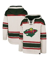 Men's '47 Brand Oatmeal Minnesota Wild Rockaway Lacer Pullover Hoodie