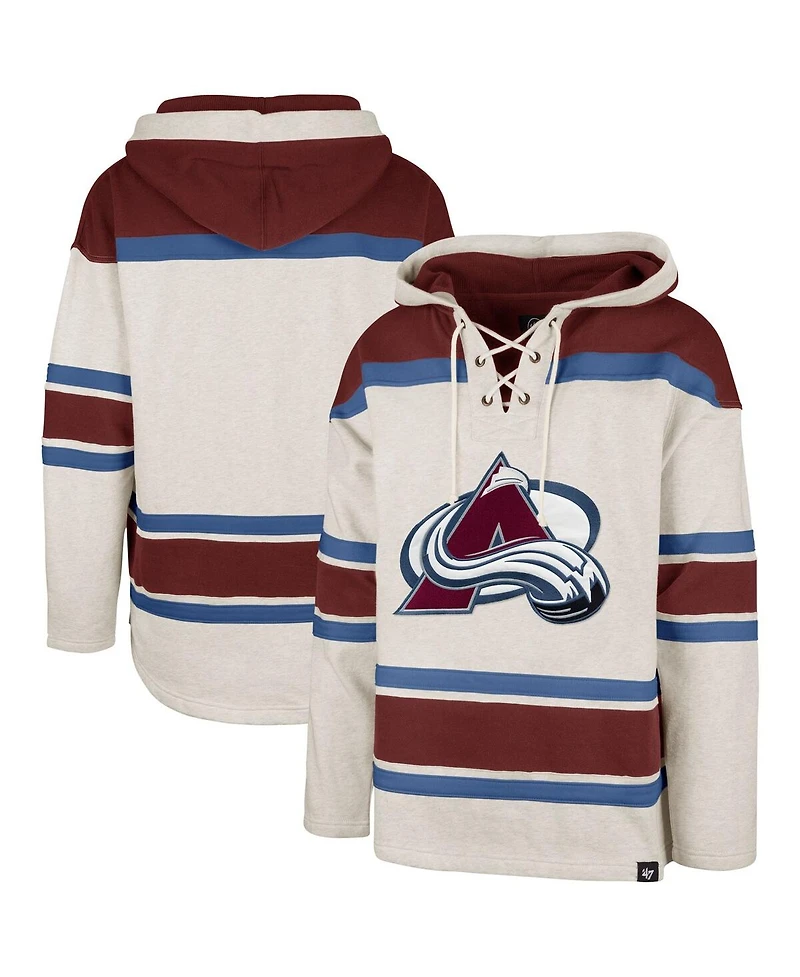 Men's '47 Brand Oatmeal Colorado Avalanche Rockaway Lacer Pullover Hoodie