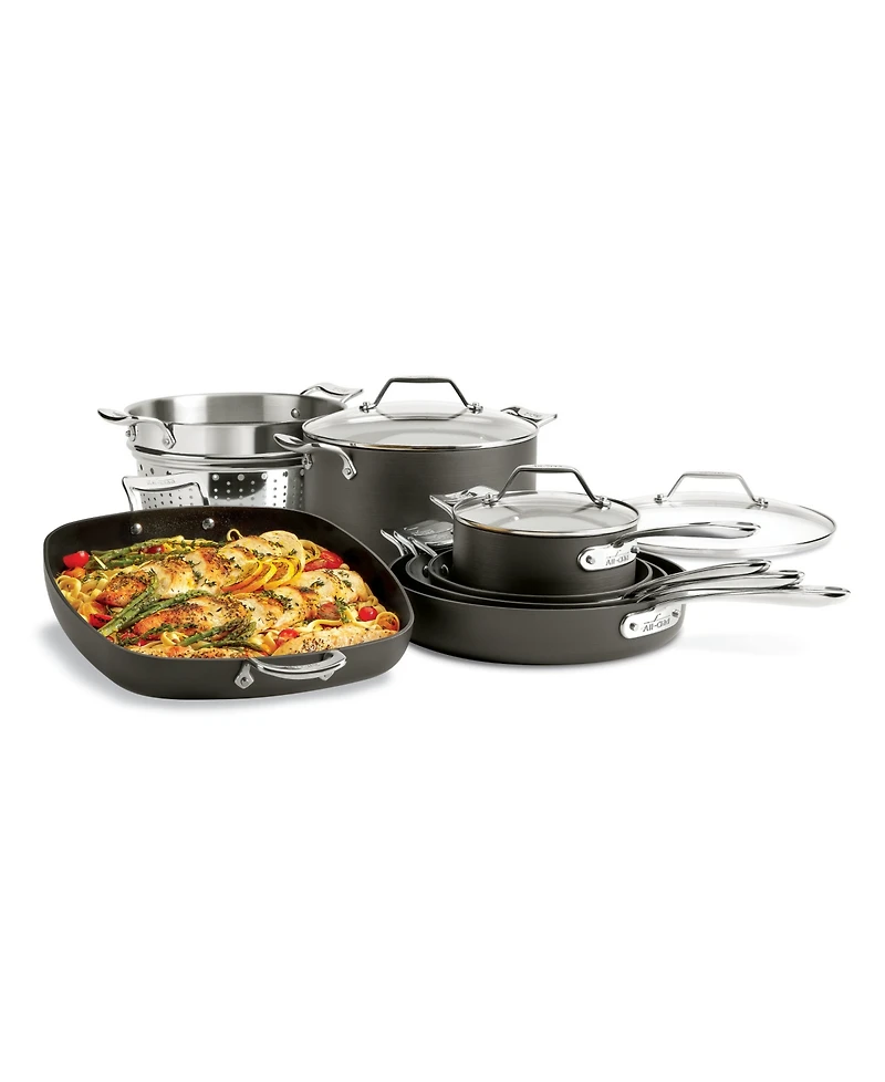 All-Clad Essentials Hard Anodized Nonstick Cookware Set, 10 piece