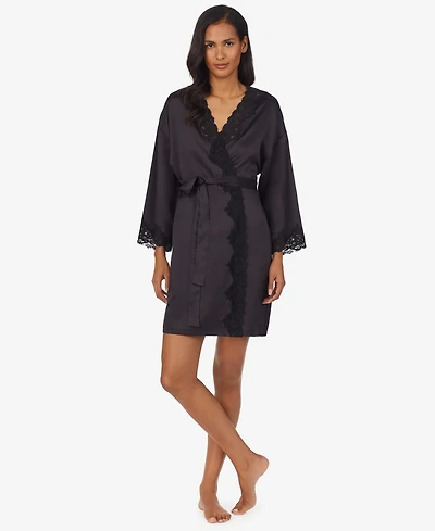Lauren Ralph Satin Lace-Trim Wrap Robe Lingerie