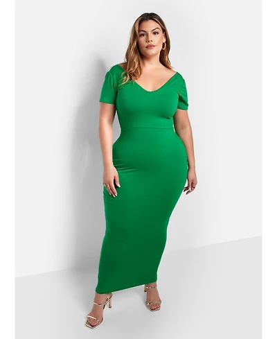 Rebdolls Women's Plus Essential Over The Shoulder Maxi Bodycon Dress