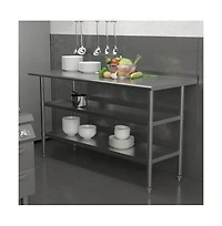 Nsf Certified Stainless Steel 18 Gauge Work Table With 1.5" Backsplash And 2 Undershelves