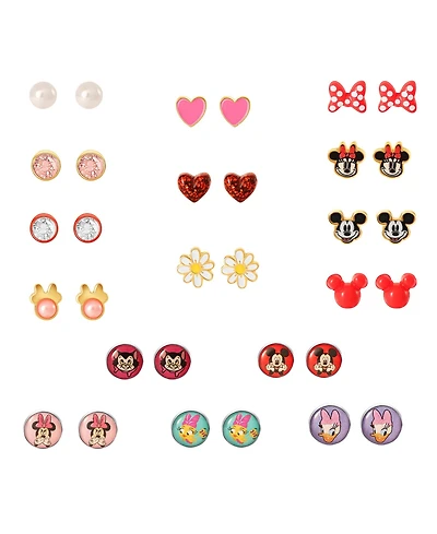 Disney Mickey, Minnie Mouse & Friends Stud Earrings Pack of 16 Pairs - Officially Licensed Disney Earrings for Daily Wear