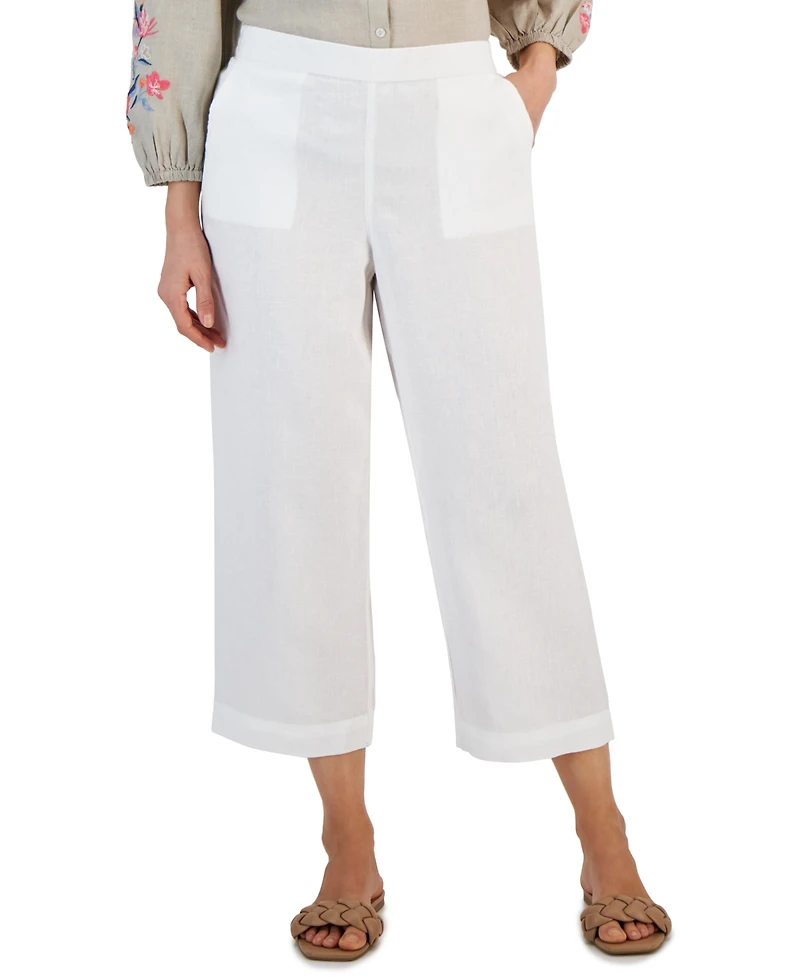 Charter Club Petite 100% Linen Pull-On Cropped Pants