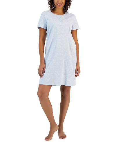 Charter Club Women's Cotton Printed Henley Sleepshirt, Created for Macy's