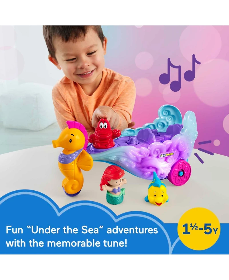 Little People Disney Princess Ariel and Flounder Toddler Toys, Carriage with Music and Lights