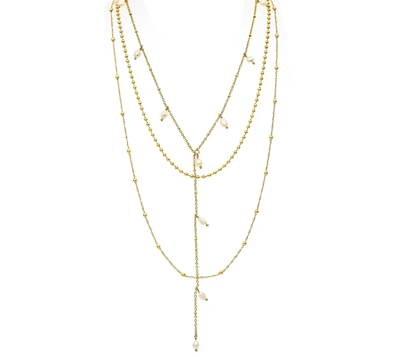 Layered Pearl + Bead Chain Necklace Set