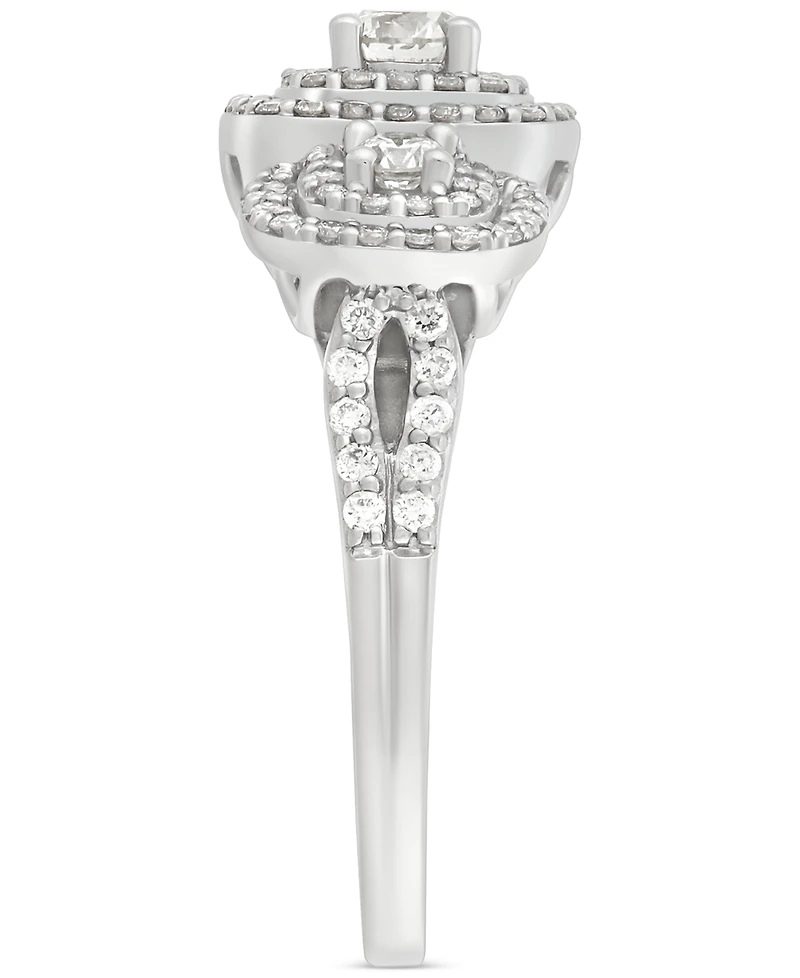 Diamond Halo Three Stone Ring (1 ct. t.w.) in 14k White Gold
