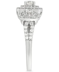 Diamond Halo Three Stone Ring (1 ct. t.w.) in 14k White Gold