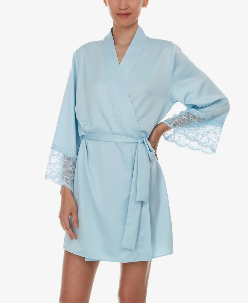 Flora by Nikrooz Kit Heart Lace Matte Charmeuse Wrap Robe