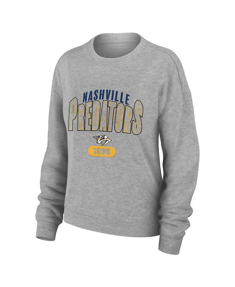 Women's Wear by Erin Andrews Heather Gray Nashville Predators Knit Long Sleeve Tri-Blend T-shirt and Pants Sleep Set