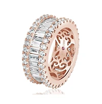 Suzy Levian Sterling Silver Cubic Zirconia White Baguette and Round Wide Eternity Band Ring