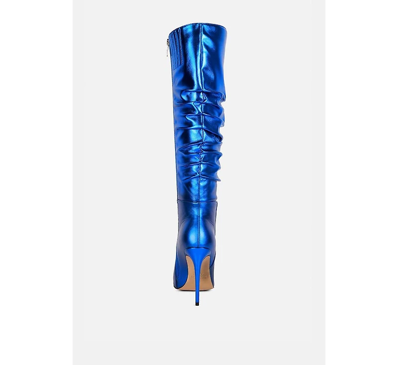 New-expression Pink Metallic Ruched Stiletto Knee Boots