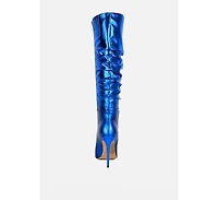 New-expression Pink Metallic Ruched Stiletto Knee Boots