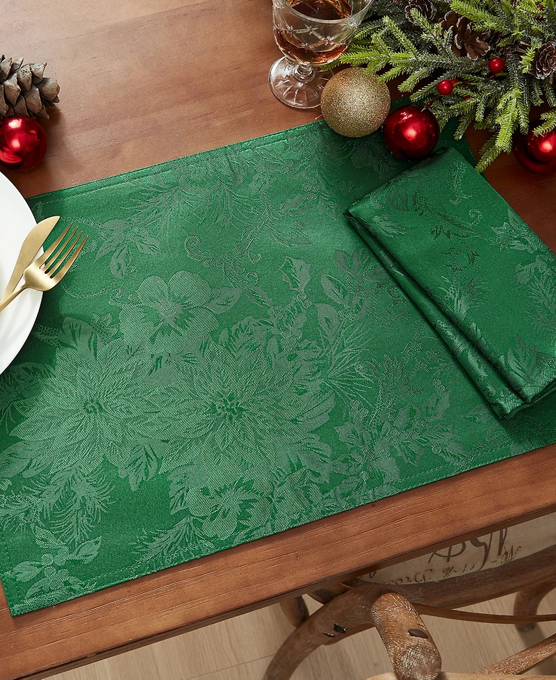 Elrene Poinsettia Elegance Jacquard Holiday Placemat, Set of 4