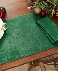 Elrene Poinsettia Elegance Jacquard Holiday Placemat, Set of 4