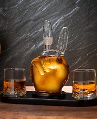The Wine Savant Peace Sign Wine and Whiskey Decanter with 10 oz Glasses Set, 4 Piece Set