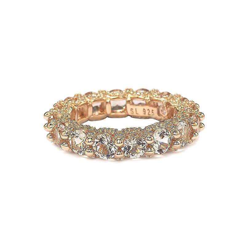 Suzy Levian Sterling Silver Cubic Zirconia Pave U-Shape Setting Eternity Band Ring