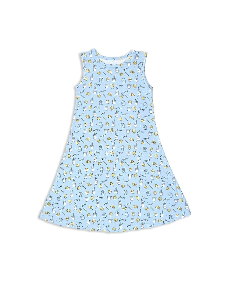 Bellabu Bear Toddler| Child Girls Blue Milk & Cookies Dress