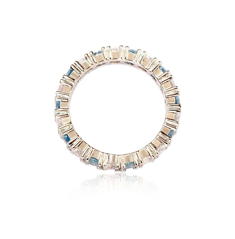 Suzy Levian Sterling Silver Cubic Zirconia Alternating Stone Eternity Band Ring