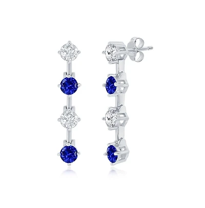 Sterling Silver Round Cz Long Earrings - Sterling Silver, Rose Gold or Gold Plated