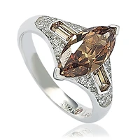 Suzy Levian Sterling Silver Cubic Zirconia Brown Marquise Center Stone Ring